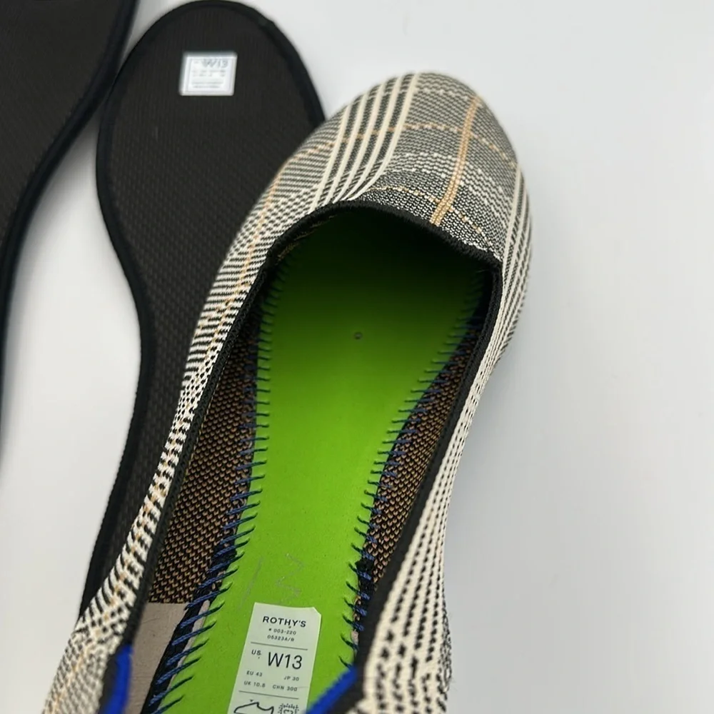 Rothy's The Loafer Ivory Glen Plaid Slip On Washable Flats Preppy Print Sz13